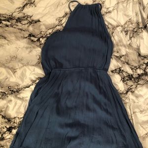 High neck blue halter short flare dress; must go!